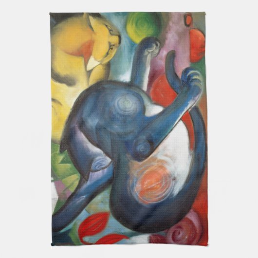 Twee katten, blauw en geel, Franz Marc Theedoek (Verticaal)