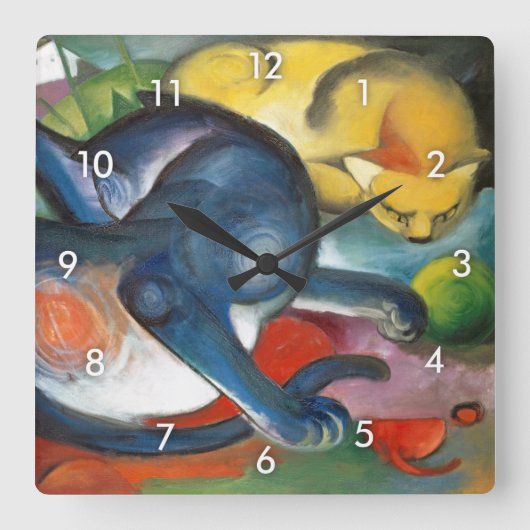 Twee katten, blauw en geel, Franz Marc Vierkante Klok (Voorkant)