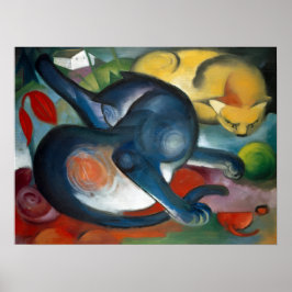 "Twee katten, blauw en geel" van Franz Marc (1912) Poster