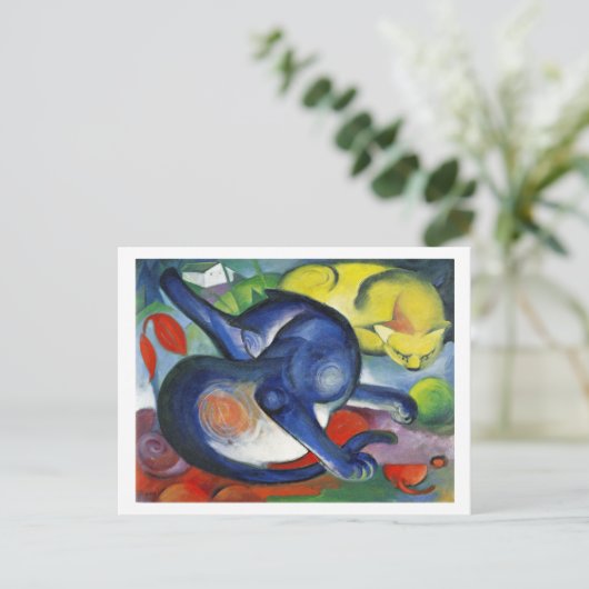 Twee katten Blauw Geel Franz Marc Briefkaart (Staand voorkant)