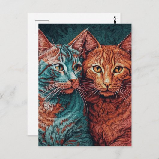 Twee katten briefkaart (Voorkant / Achterkant)
