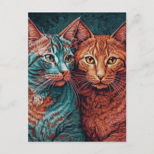 Twee katten briefkaart (Voorkant)
