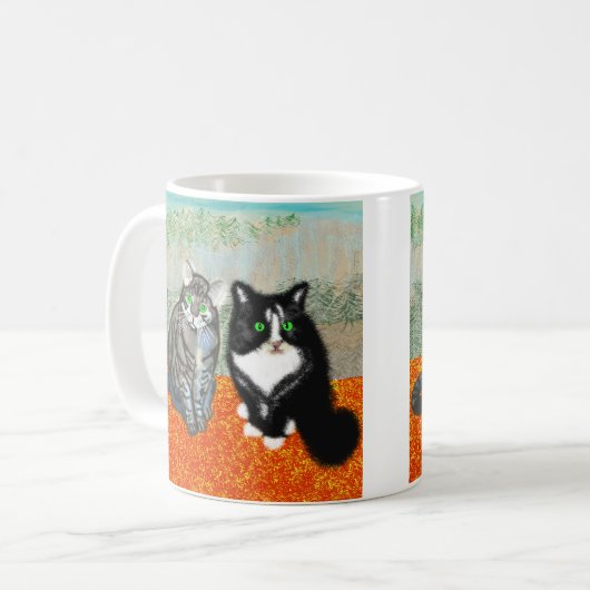 Twee katten delen uw koffiepauze koffiemok (Voorkant links)