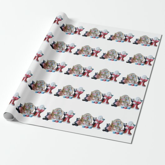 Twee katten, drie muizen en de Kerstman Cadeaupapier (Uitgerold)