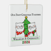 Twee katten eerste kerst samen keramisch ornament (Rechts)