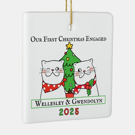 Twee katten eerste kerstmis verloofd keramisch ornament (Rechts)