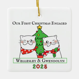 Twee katten eerste kerstmis verloofd keramisch ornament