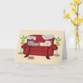 Twee katten en een kattenbak verjaardag kaart (Gele Bloem)