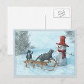Twee katten en een Snowman-Briefkaart Feestdagenkaart (Voorkant / Achterkant)