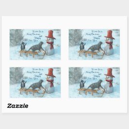 Twee katten en een Snowman Rechthoekige Sticker