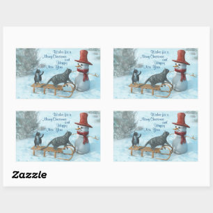 Twee katten en een Snowman Rechthoekige Sticker
