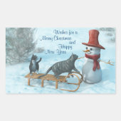 Twee katten en een Snowman Rechthoekige Sticker (Voorkant)
