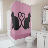 Twee katten hart silhouet douchegordijn (In situ)