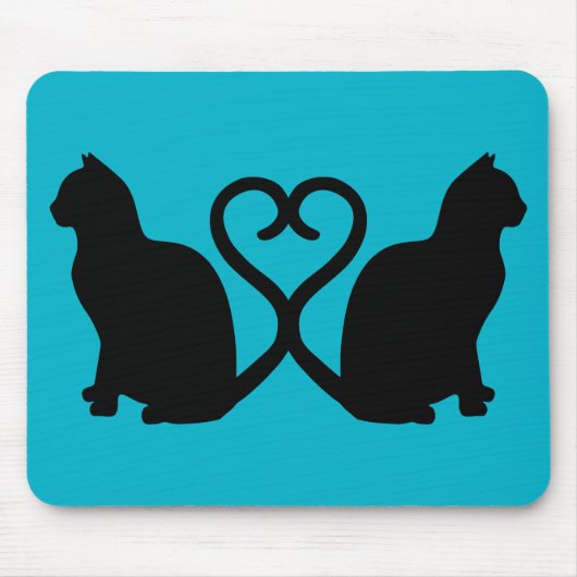 Twee katten hart silhouet mousepad muismat (Voorkant)