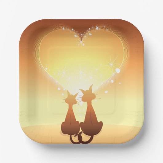 Twee katten in Borden van liefdespapier Papieren Bordje (Voorkant)