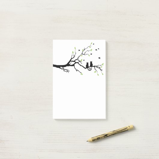 Twee katten in de liefdesboom Silhouette Post-it® Notes (Op bureau)