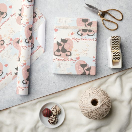 Twee katten in de Valentijnsdag van de Liefde die Cadeaupapier (Crafts)