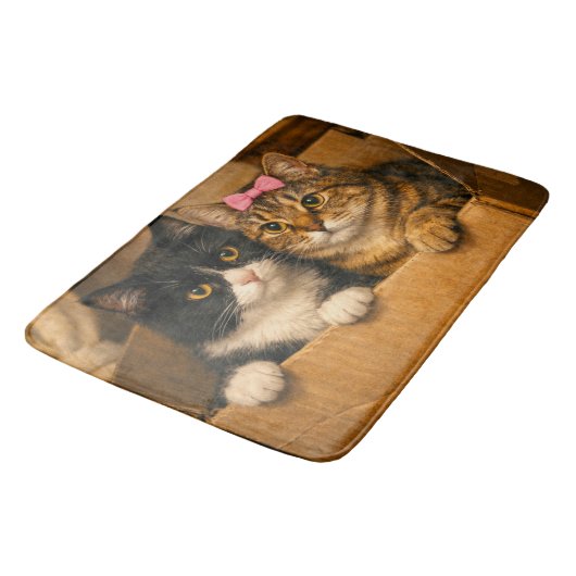 "Twee katten in een kartonnen doos – knusse badmat (Gekanteld)