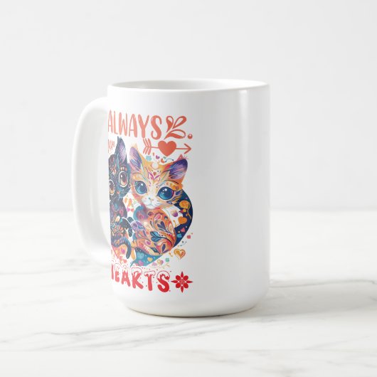 Twee katten in een kleurrijke, liefdevolle scène koffiemok (Voorkant links)