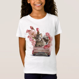 Twee katten in een vrachtwagen en bloemen t-shirt