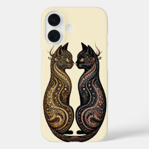 Twee katten in levendig artistiek ontwerp iPhone 16 hoesje