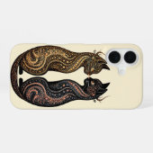 Twee katten in levendig artistiek ontwerp iPhone 16 hoesje (Achterkant horizontaal)