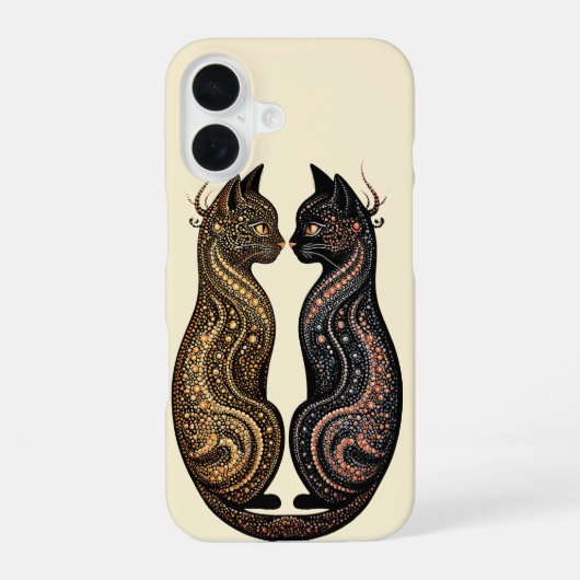 Twee katten in levendig artistiek ontwerp iPhone 16 hoesje (Achterkant)