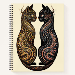Twee katten in levendig artistiek ontwerp notitieboek