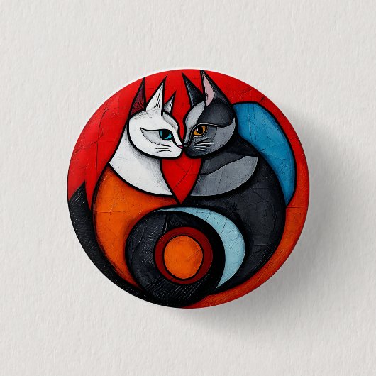 Twee katten in levendig cirkelvormig ontwerp ronde button 3,2 cm (Voorkant)