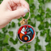 Twee katten in levendig cirkelvormig ontwerp sleutelhanger (Hand)