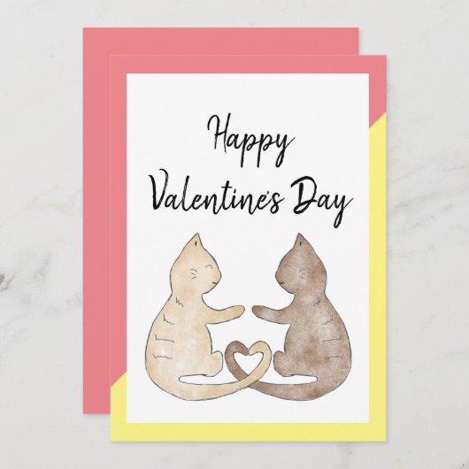 Twee katten in liefde - Happy Valentine's Day Card Feestdagenkaart (Voorkant / Achterkant)
