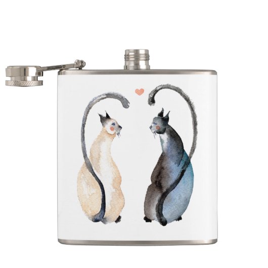 Twee katten in liefde heupfles (Geopend)