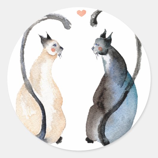 Twee katten in liefde ronde sticker (Voorkant)