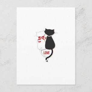 Twee katten in liefde, rood, zwart, hart briefkaart