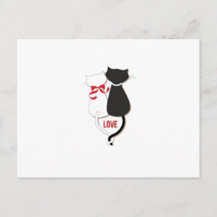 Twee katten in liefde, rood, zwart, hart briefkaart