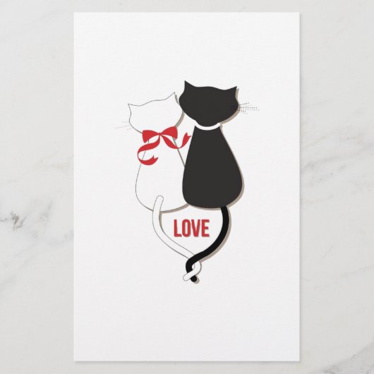 Twee katten in liefde, rood, zwart, hart briefpapier (Voorkant)