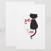 Twee katten in liefde, rood, zwart, hart briefpapier (Voorkant / Achterkant)