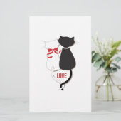 Twee katten in liefde, rood, zwart, hart briefpapier (Staand voorkant)