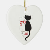 Twee katten in liefde, rood, zwart, hart keramisch ornament (Rechts)