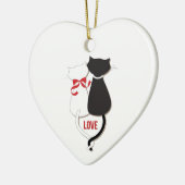 Twee katten in liefde, rood, zwart, hart keramisch ornament (Links)