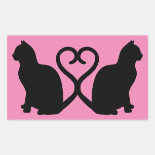 Twee Katten in Liefde Silhouet Rechthoek Stickers