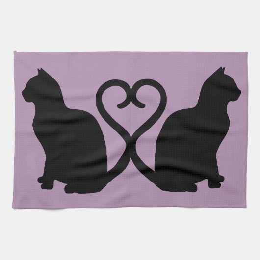 Twee katten in liefde Silhouette Keuken Handdoek (Horizontaal)
