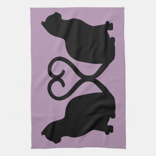 Twee katten in liefde Silhouette Keuken Handdoek (Verticaal)