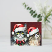 Twee katten in Santa Hat Briefkaart (Staand voorkant)