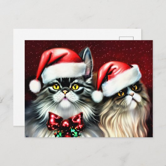 Twee katten in Santa Hat Briefkaart (Voorkant / Achterkant)
