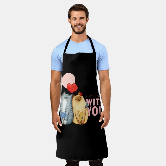 Twee katten knuffelen met hartvormen en romantisch schort (Gedragen)