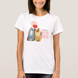 Twee katten knuffelen met hartvormen en romantisch t-shirt