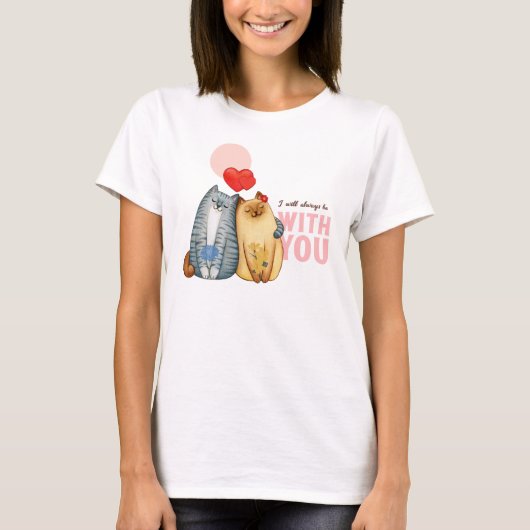 Twee katten knuffelen met hartvormen en romantisch t-shirt (Voorkant)