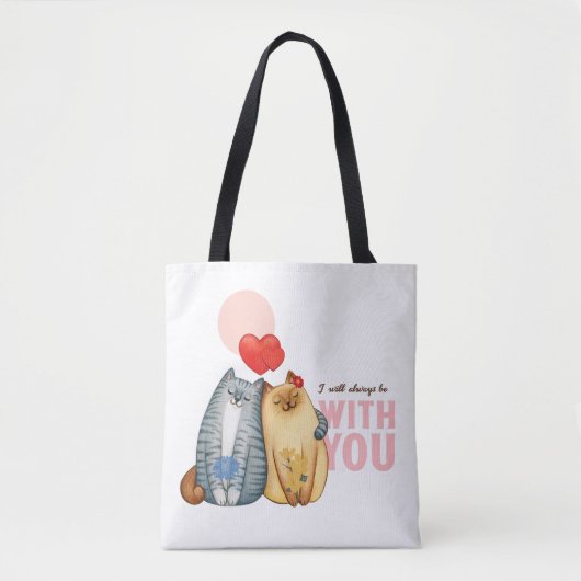 Twee katten knuffelen met hartvormen en romantisch tote bag (Voorkant)