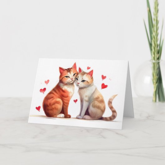 Twee katten knuffelen voor Valentijnsdag romance Kaart (Voorkant)